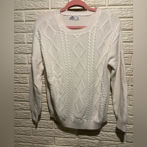 Hollister White Cable Knit Sweater